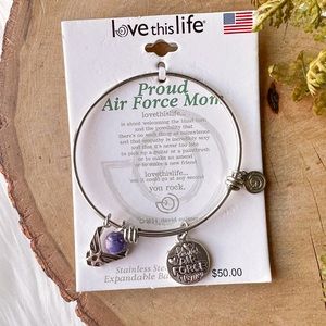 Love This Life BRACELET Proud Air Force Mom SILVER Charm BANGLE Silver Plated